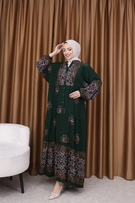 Leopar Desenli Elbise ZÜMRÜT