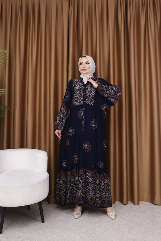 Leopar Desenli Elbise LACİVERT