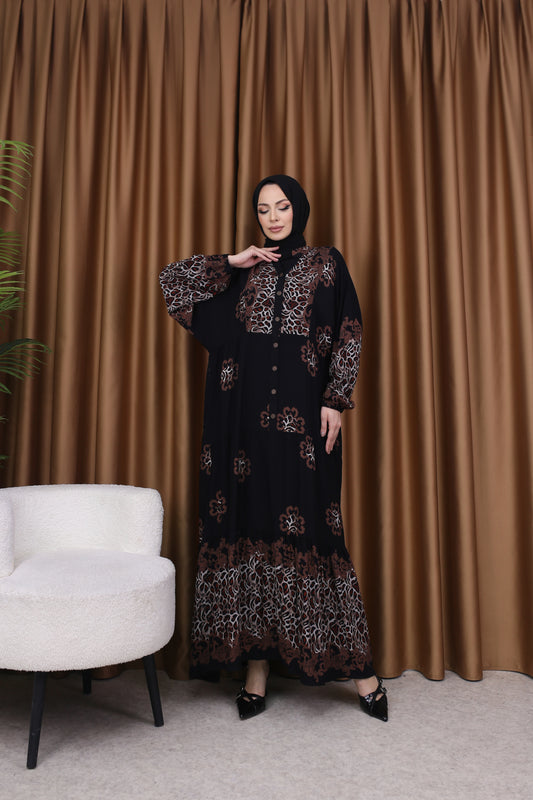 Leopar Desenli Elbise SİYAH